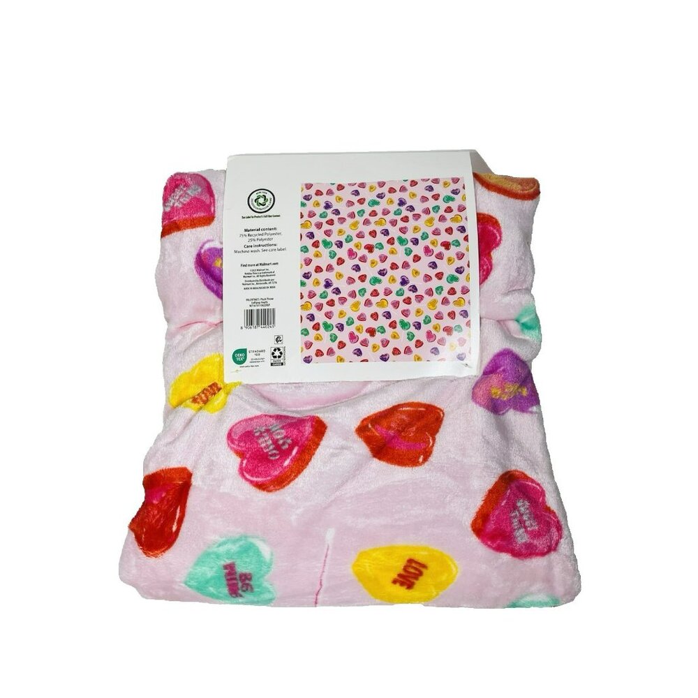 Way To Celebrate Candy Hearts Velvet Plush Throw Blanket 50" x 60" Multicolor - Picture 8 of 14